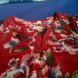 Red Floral Sheer Shirt
